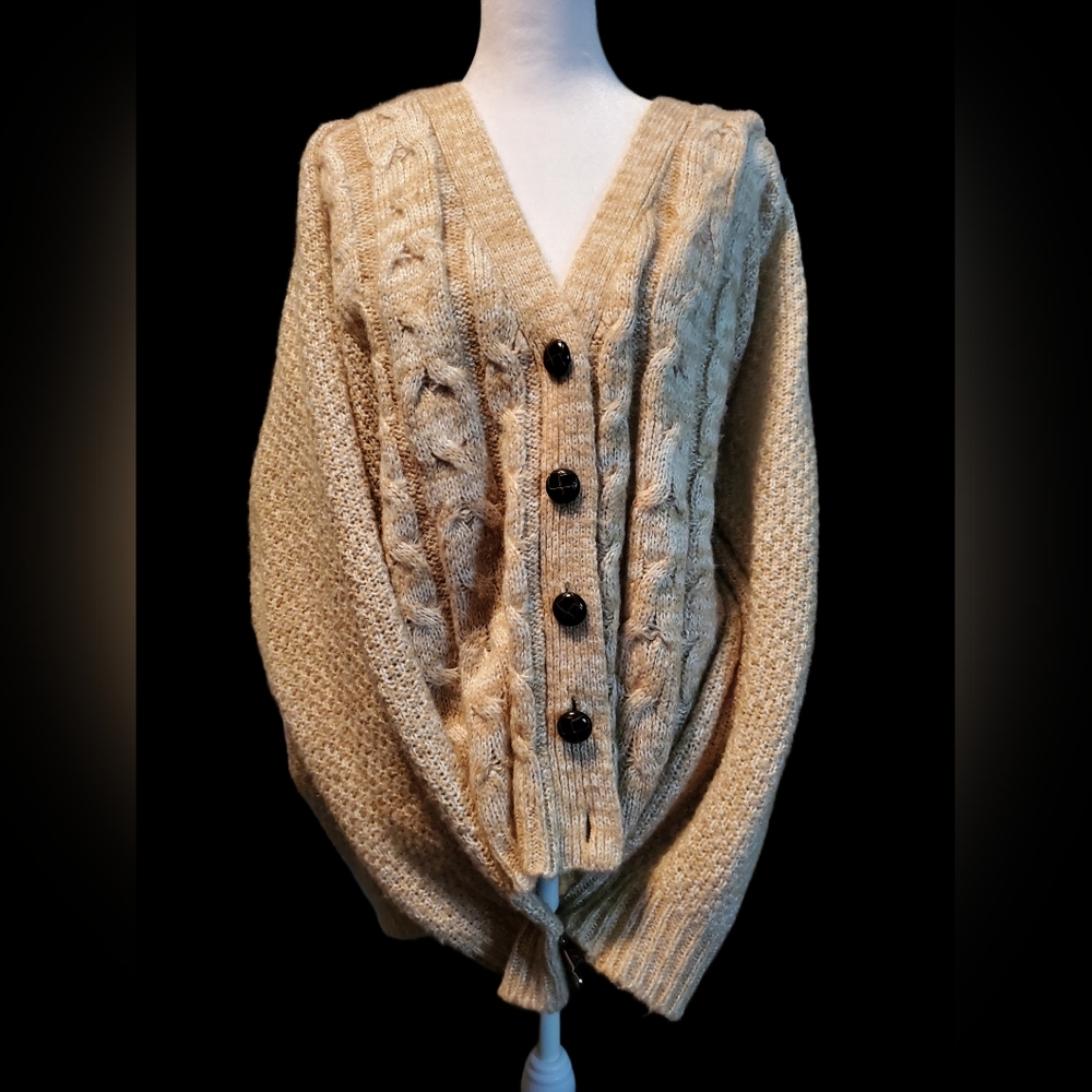 Pink Rose Tan Plus Size Cable Knit Sweater Cardigan Plus 4x